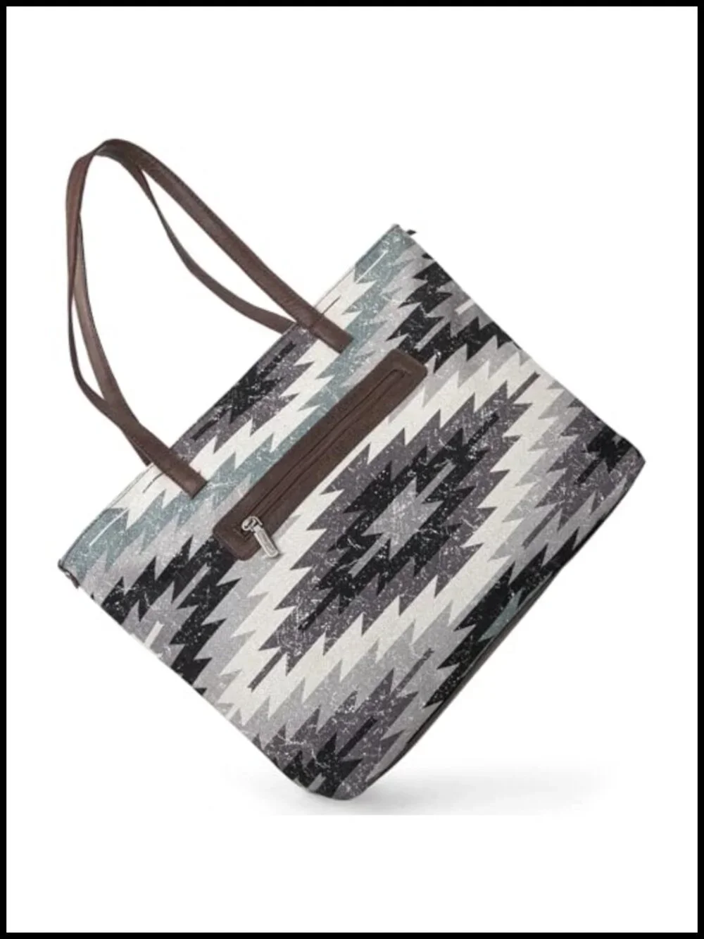 Canvas Tote Bag with Leather Handles, Aztec Print, Large Capacity for Work &
